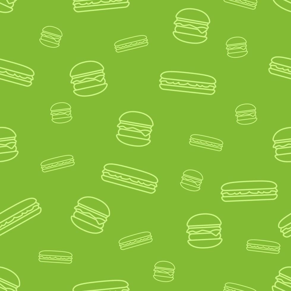 contorno verde icono burger hotdog fondo de patrones sin fisuras vector