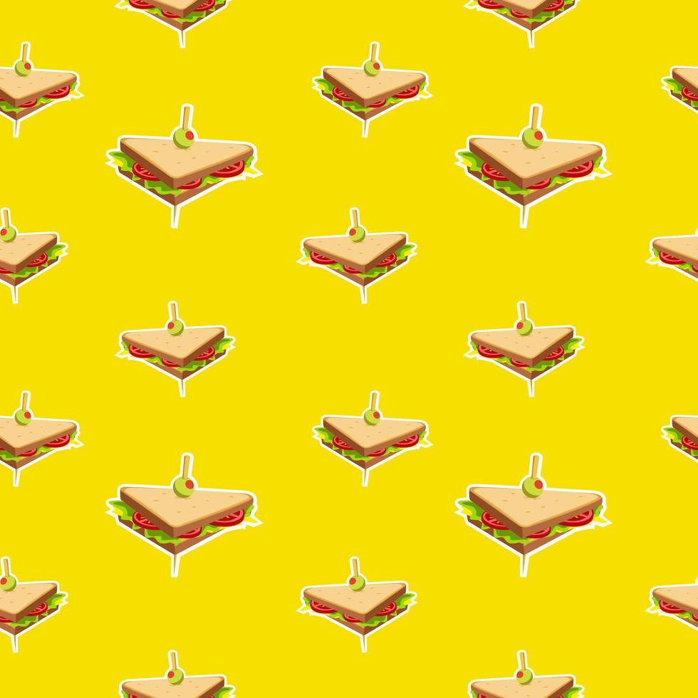 Triangle Sandwich Seamless Pattern on yellow background vector