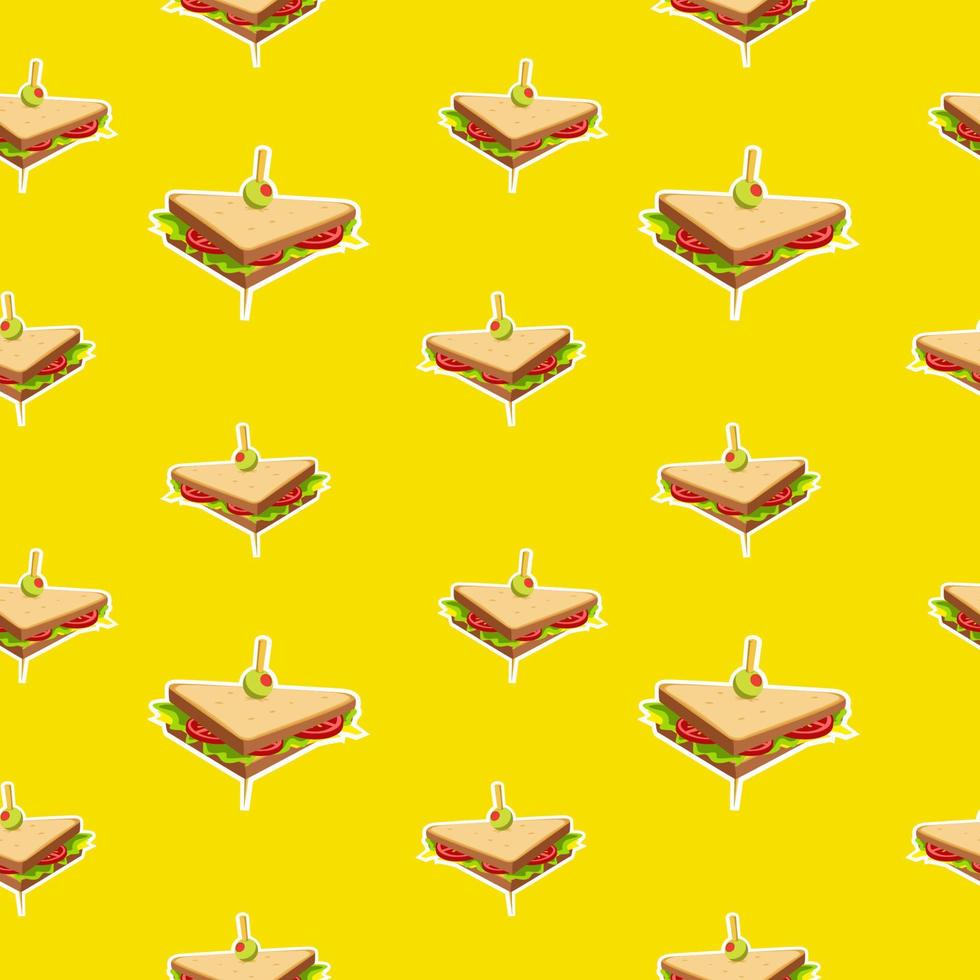 Triangle Sandwich Seamless Pattern on yellow background vector