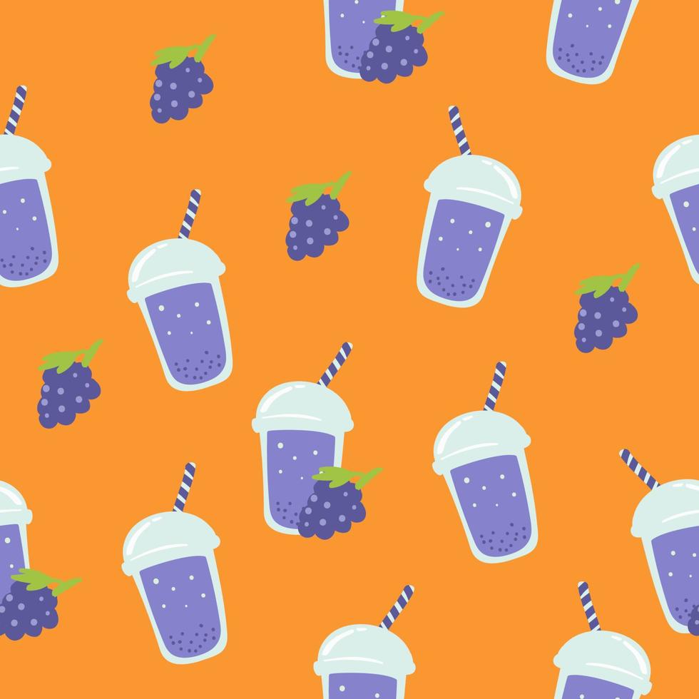 Grape Bubble drink smoothie seamless pattern on orange background wallpaper vector