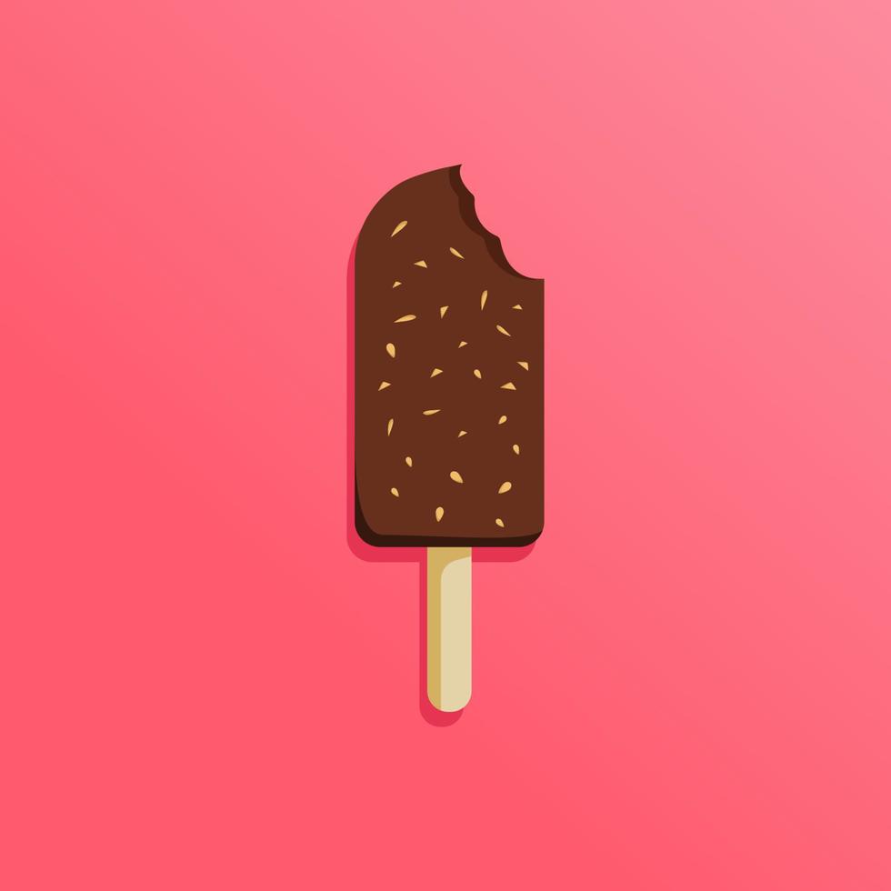 Bitten chocolate hazelnut ice cream stick vector illustration