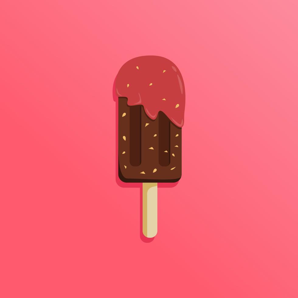 Chocolate hazelnut with strawberry sauce ice cream vector illustration