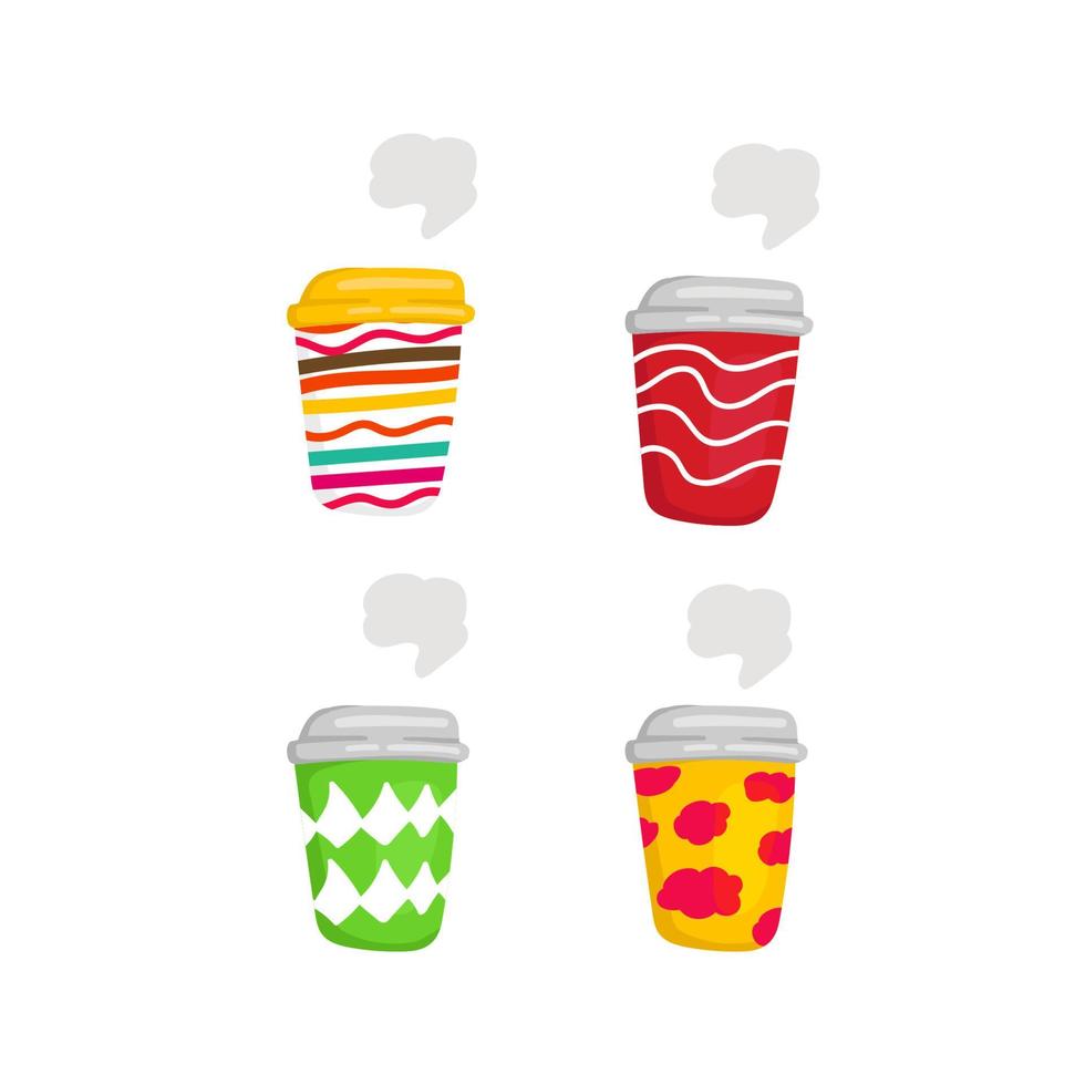 Colorful and cheerful funny coffee to go cup drink vector illustration set