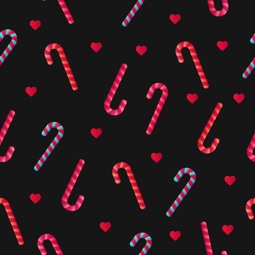 Candy cane seamless pattern on black background vector