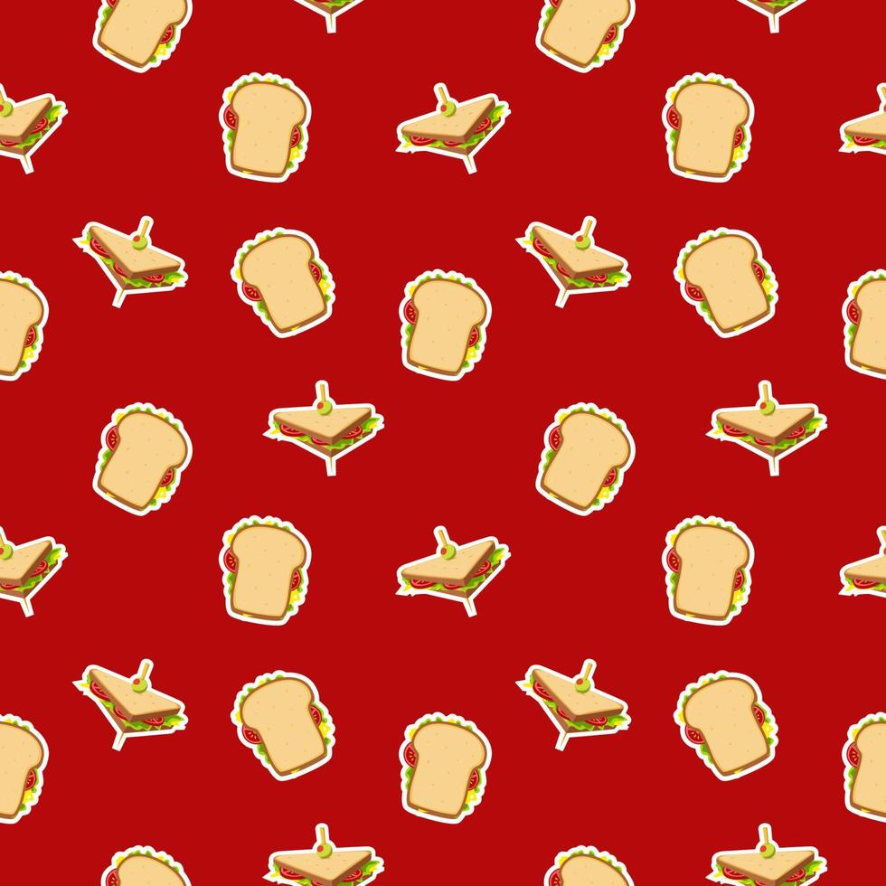 Sandwich pattern on Delicious red background vector