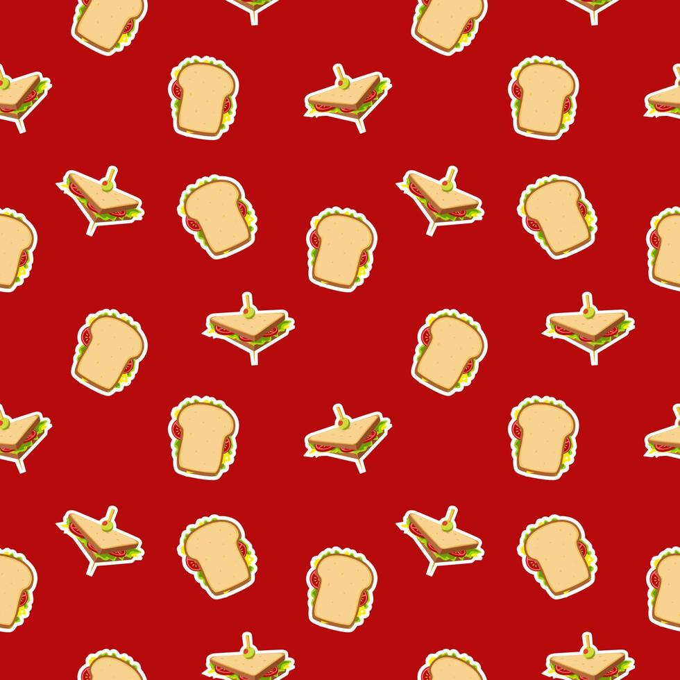 Sandwich pattern on Delicious red background vector