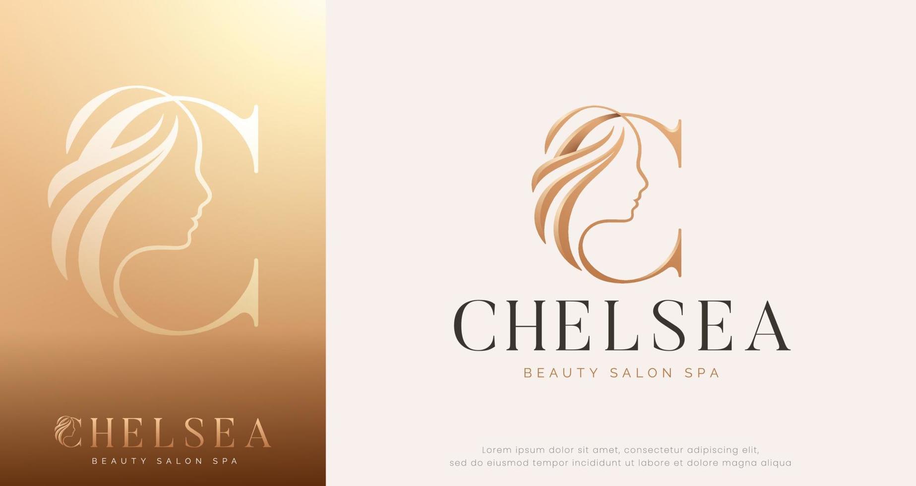 beauty monogram letter c woman silhouette logo design vector