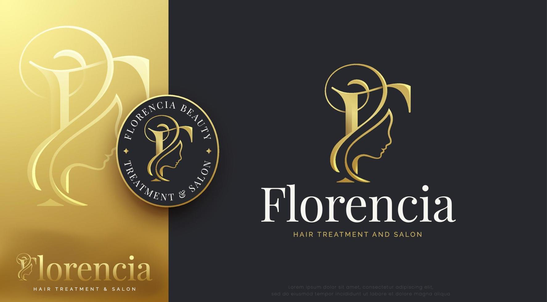 diseño de logotipo de estilo de cabello de mujer de belleza de letra f vector