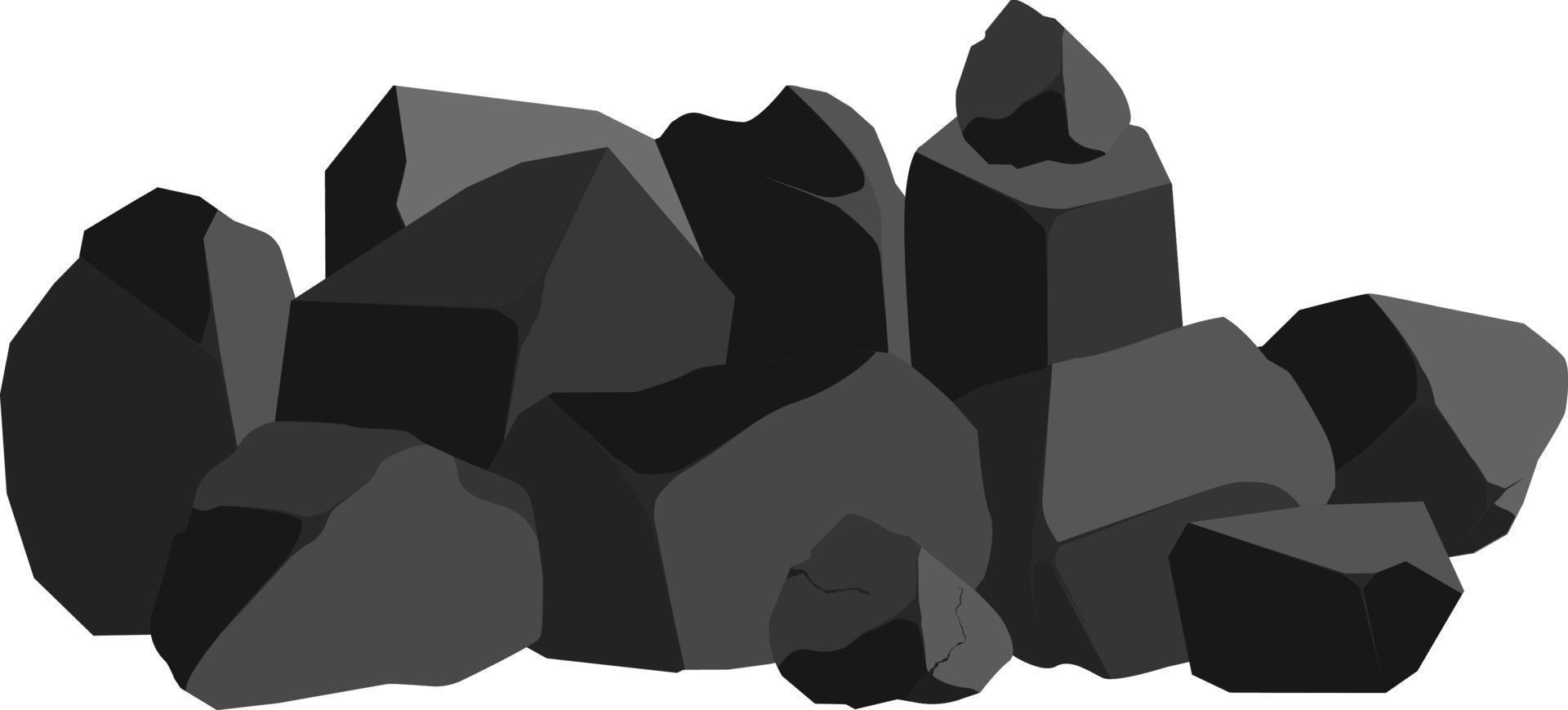 A set of black charcoal of various shapes.Collection of pieces of coal, graphite, basalt and anthracite. The concept of mining and ore in a mine.Rock fragments,boulders and building material. vector