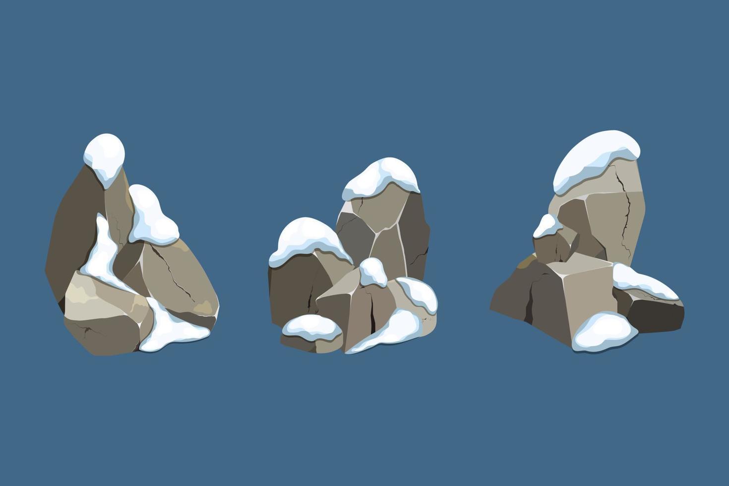 Collection of stones of various shapes in the snow.Coastal pebbles,cobblestones,gravel,minerals and geological formations.Rock fragments,boulders and building material.Vector illustration. vector