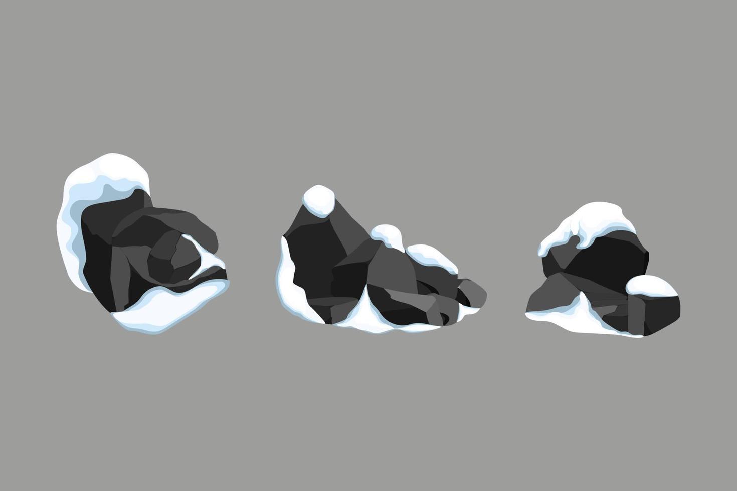 Collection of stones of various shapes in the snow.Coastal pebbles,cobblestones,gravel,minerals and geological formations.Rock fragments,boulders and building material.Vector illustration. vector
