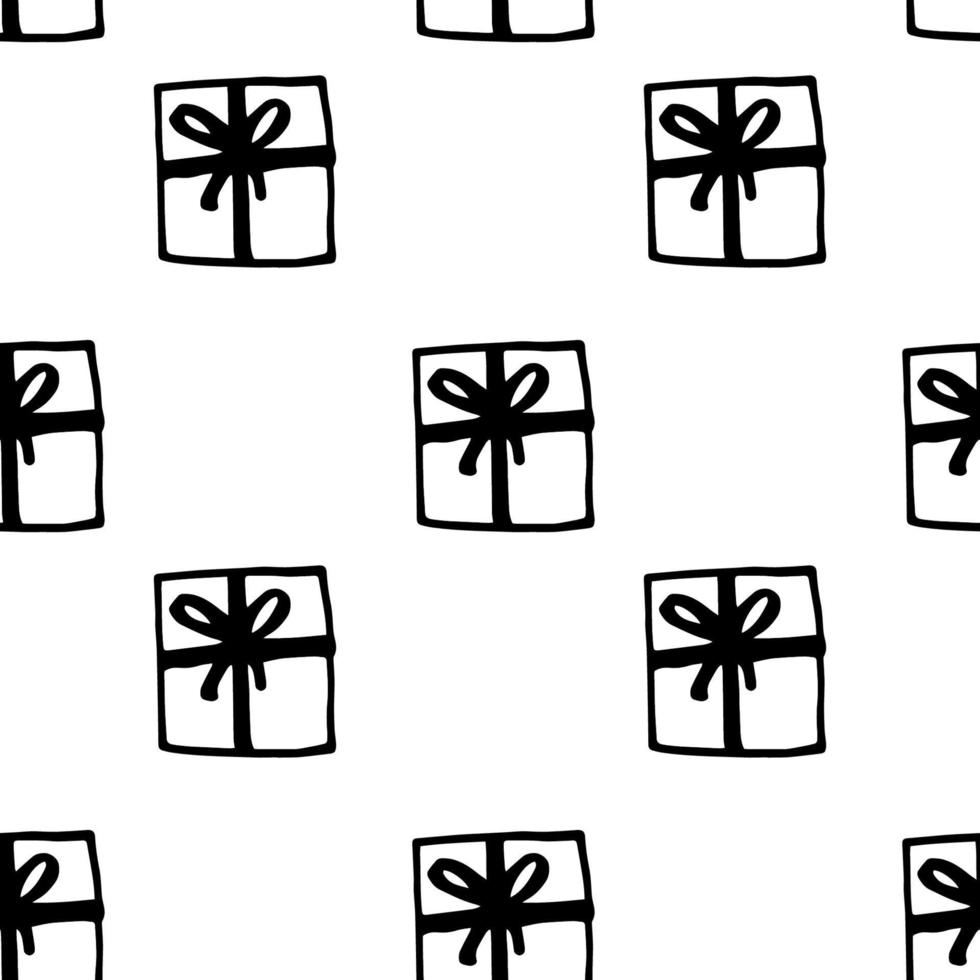 Doodle de fondo de caja de regalo de patrón de vector transparente