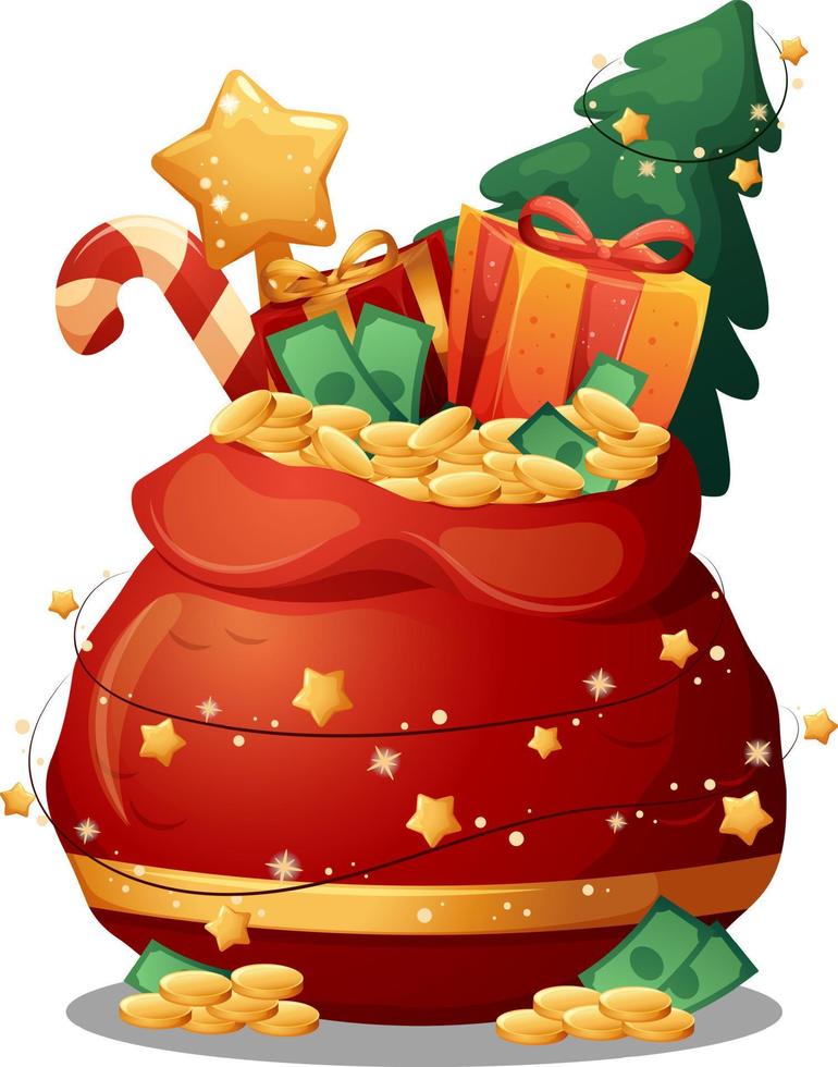 Santa Claus bag with gifts, bag with money. Ideal for advertising New Year's raffle vector