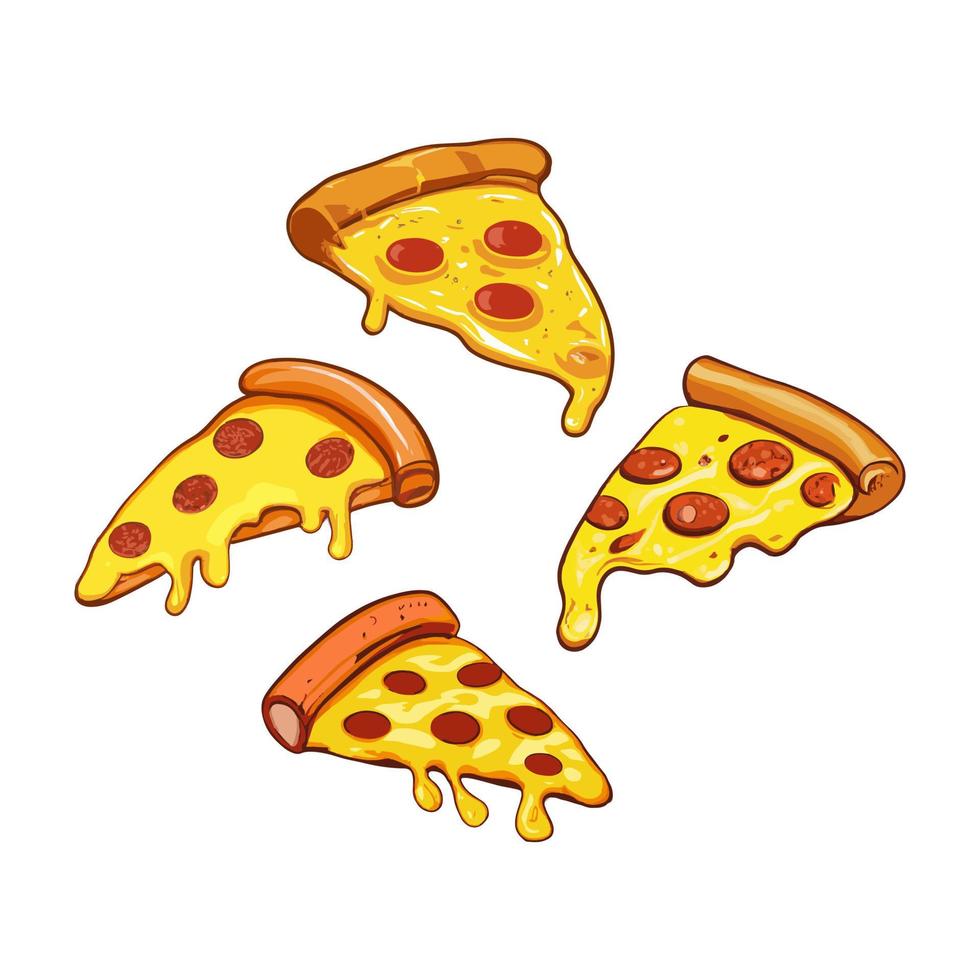 rebanada de pizza con queso goteando. ilustración vectorial vector