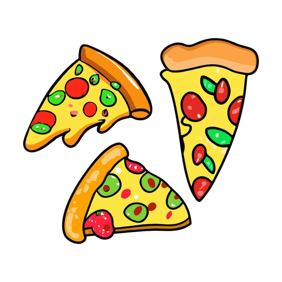 Pizza slice with dripping cheese. Vector Illustration.