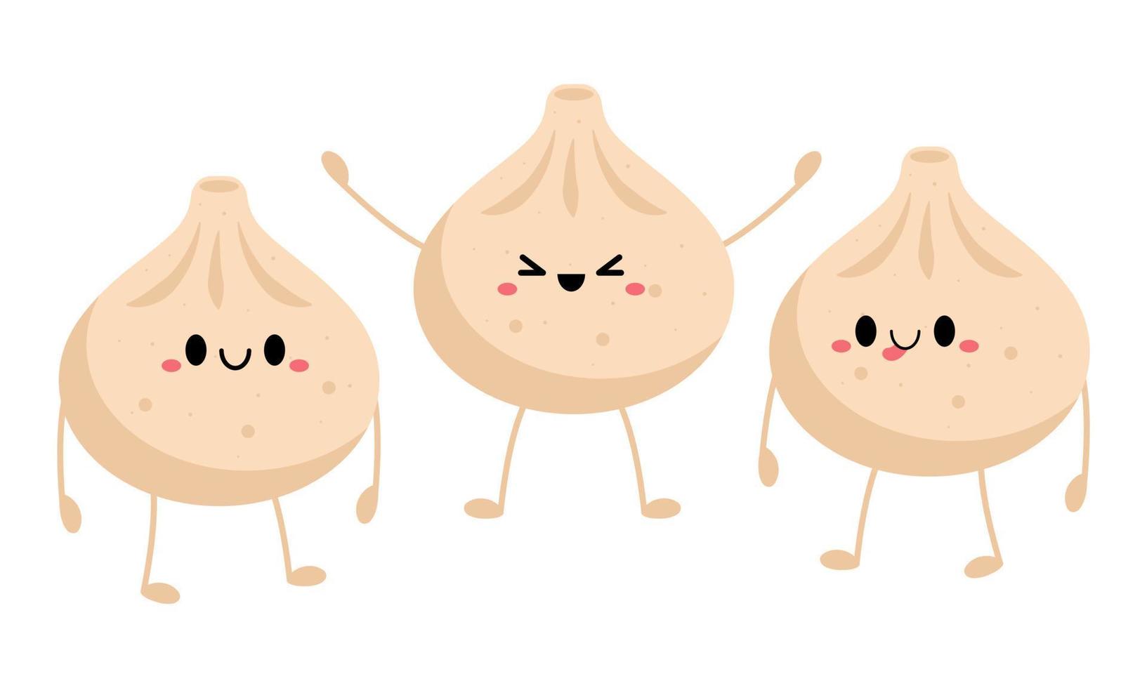 Dimsam character, funny Chinese dumplings. Kawaii asian food. Vector illustration.