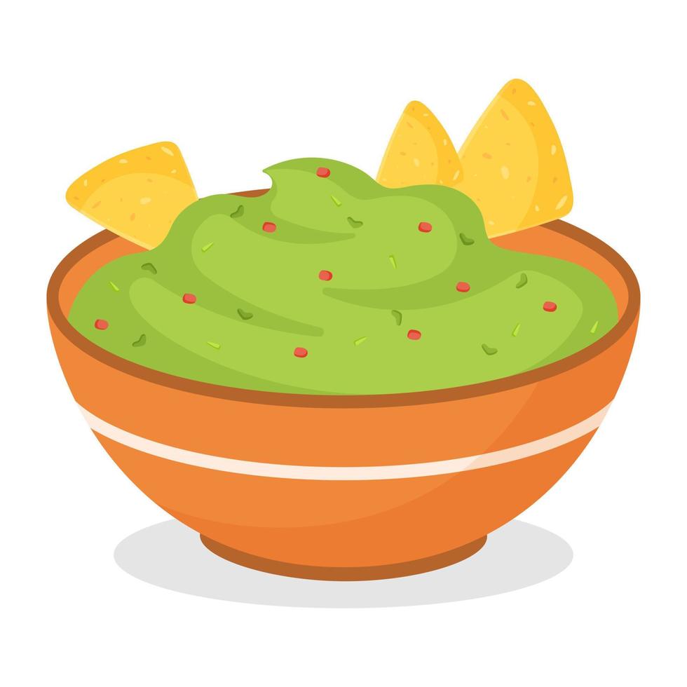 Guacamole mexican food  with nachos. Vector illustration.