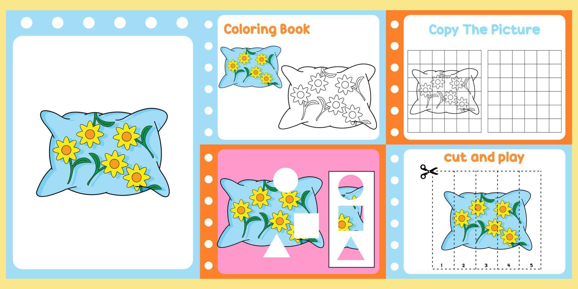 worksheets pack for kids with pillow. fun learning for children vector