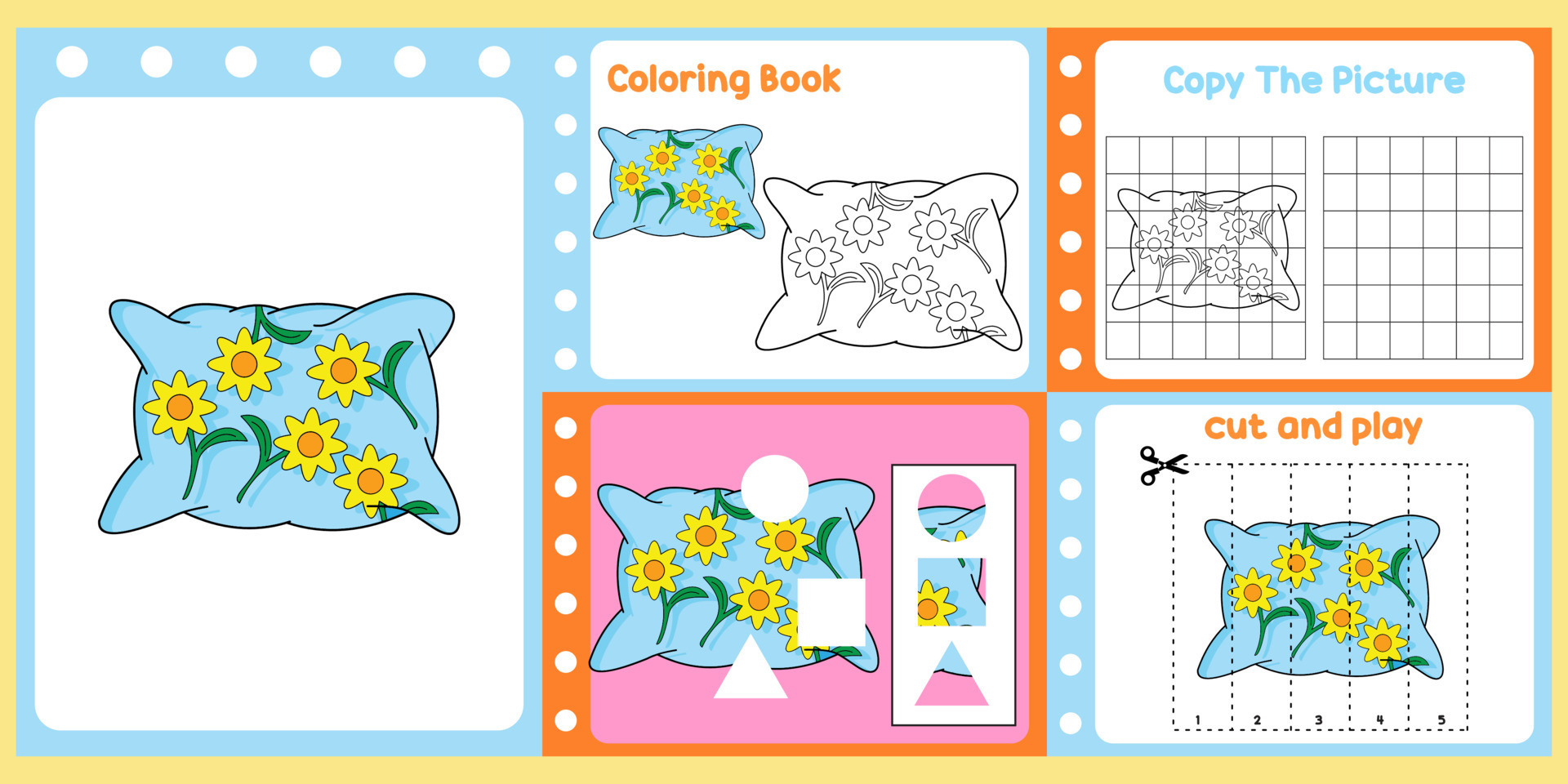 worksheets pack for kids with pillow. fun learning for children