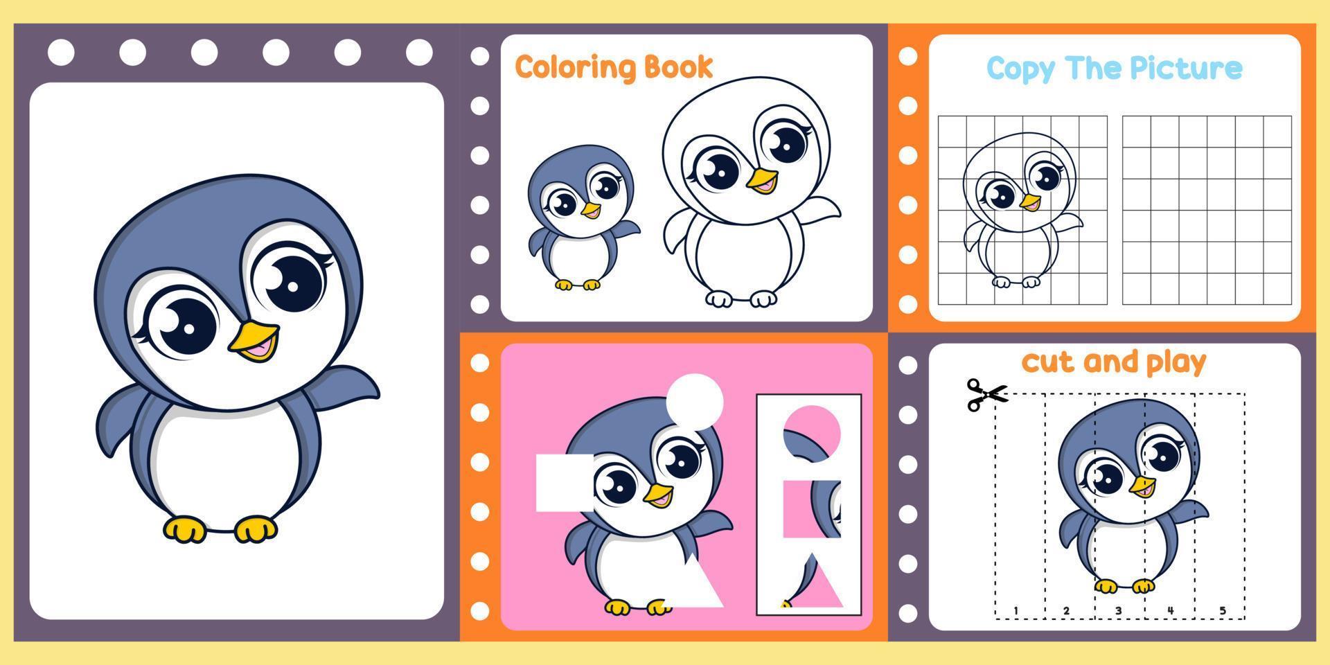 worksheets pack for kids with Penguin. fun learning for children vector