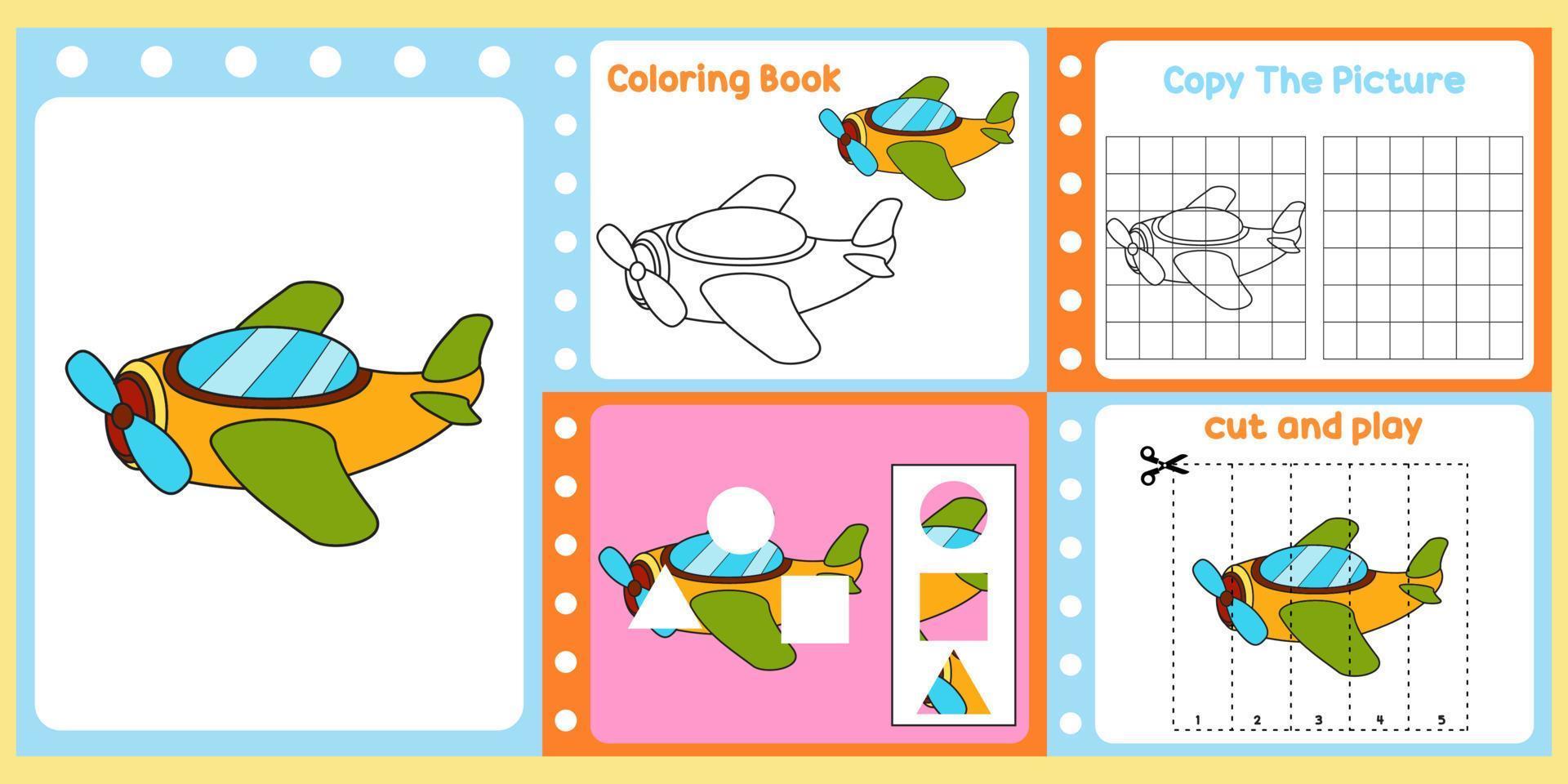worksheets pack for kids with plane. fun learning for children vector