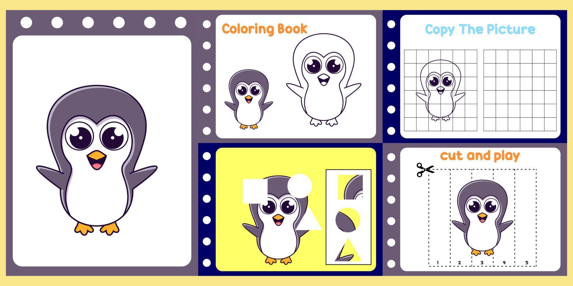 worksheets pack for kids with Penguin. fun learning for children vector