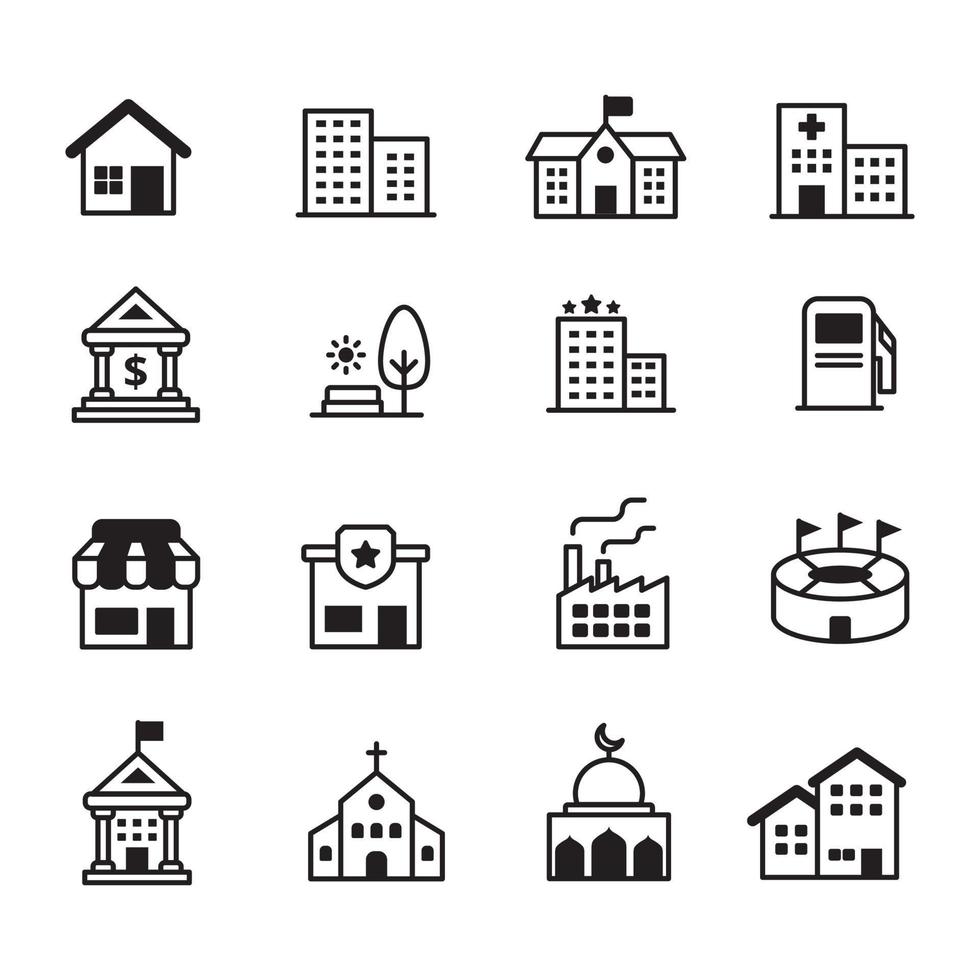 Set of building icons with black glyph style isolated on white background vector