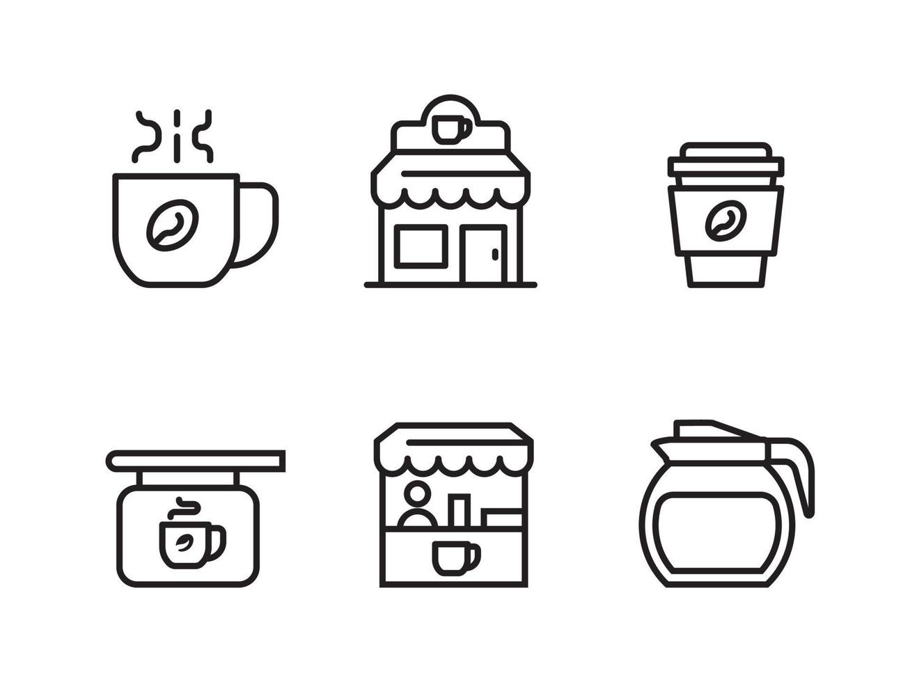 conjunto de iconos de cafetería con estilo lineal y color negro aislado sobre fondo blanco vector