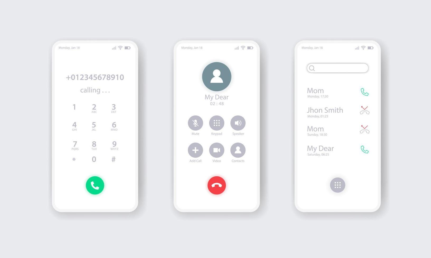 Smartphone dial screen vector illustration. Suitable for design element of phone call, app user interface, and dial screen display template.