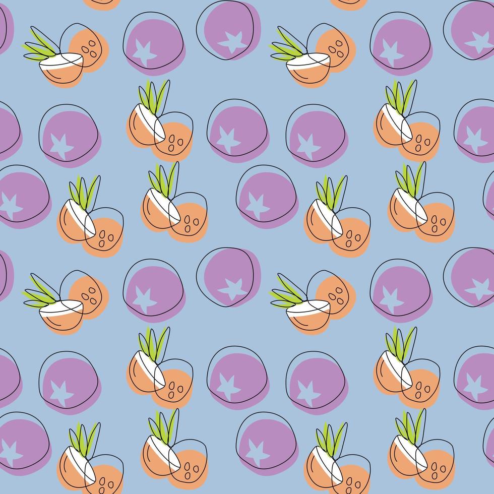 Seamless vector pattern coconut with blueberries.Wallpaper, fabric and textile design. Healthy natural food, juicy summer fruit elements for web, app, textile, wallpaper, stationery design.
