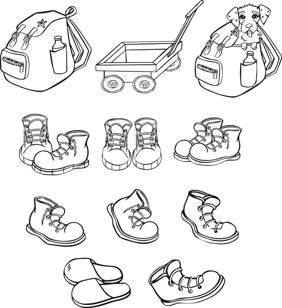 set of camping and hiking equipment, outdoors adventure, recreation tourism. Isolated items needed in the journey. vector