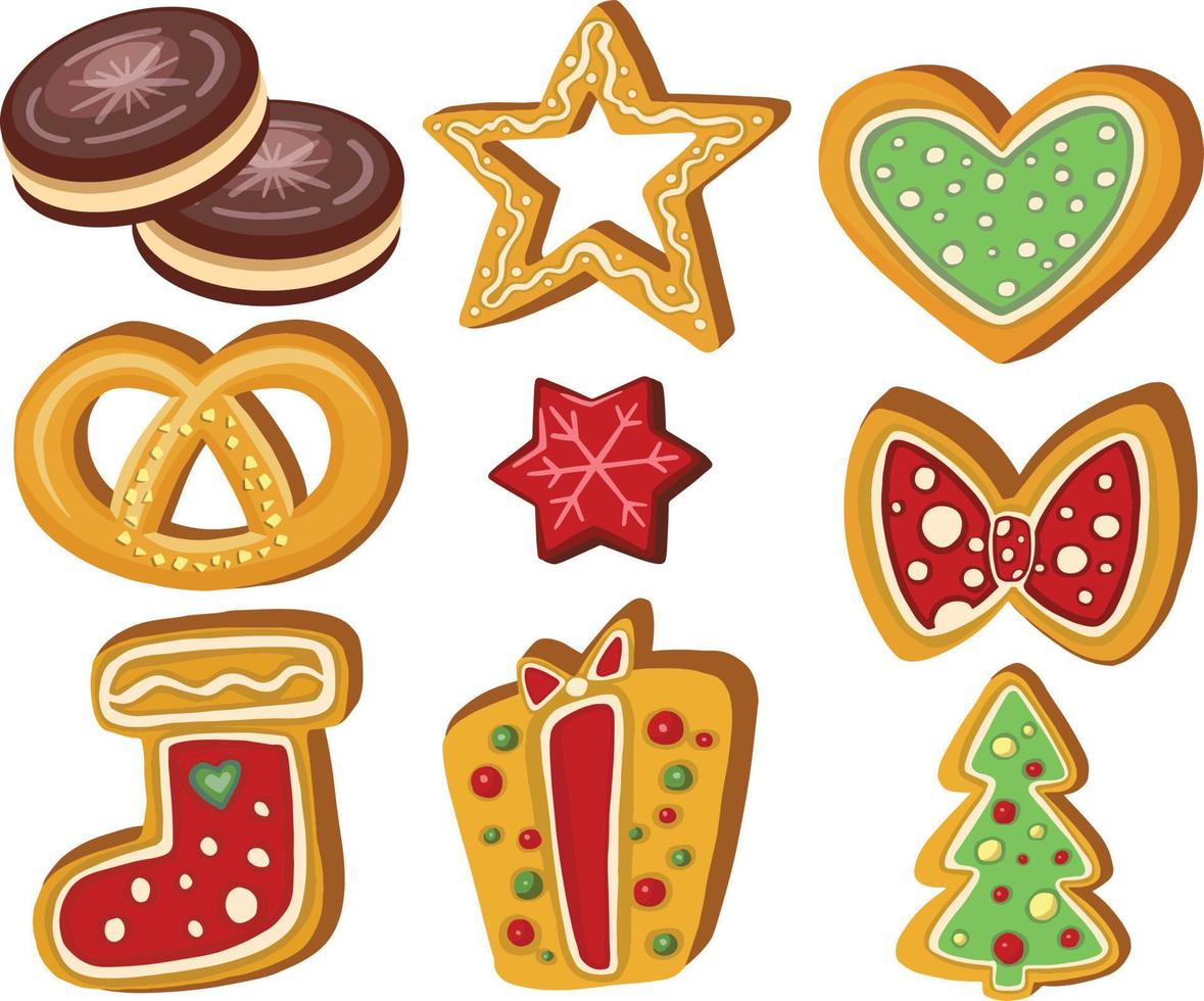 Set of gingerbread Holiday sweet cookie isolated . Vector