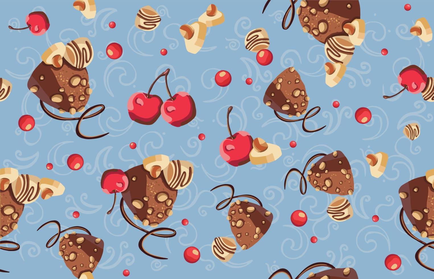 Seamless pattern of chocolate, sweets and cherry pattern. vector