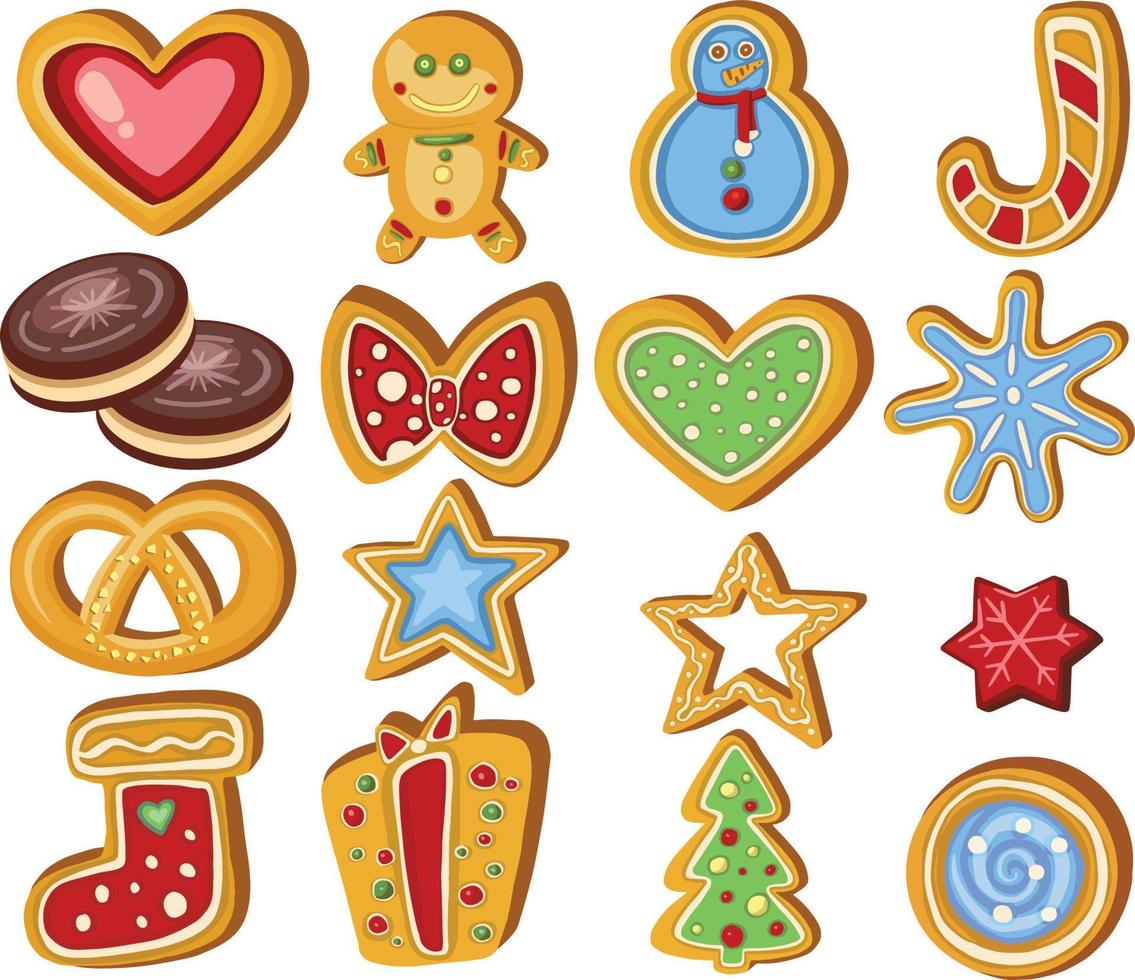 conjunto de galletas dulces navideñas de pan de jengibre aisladas. vector