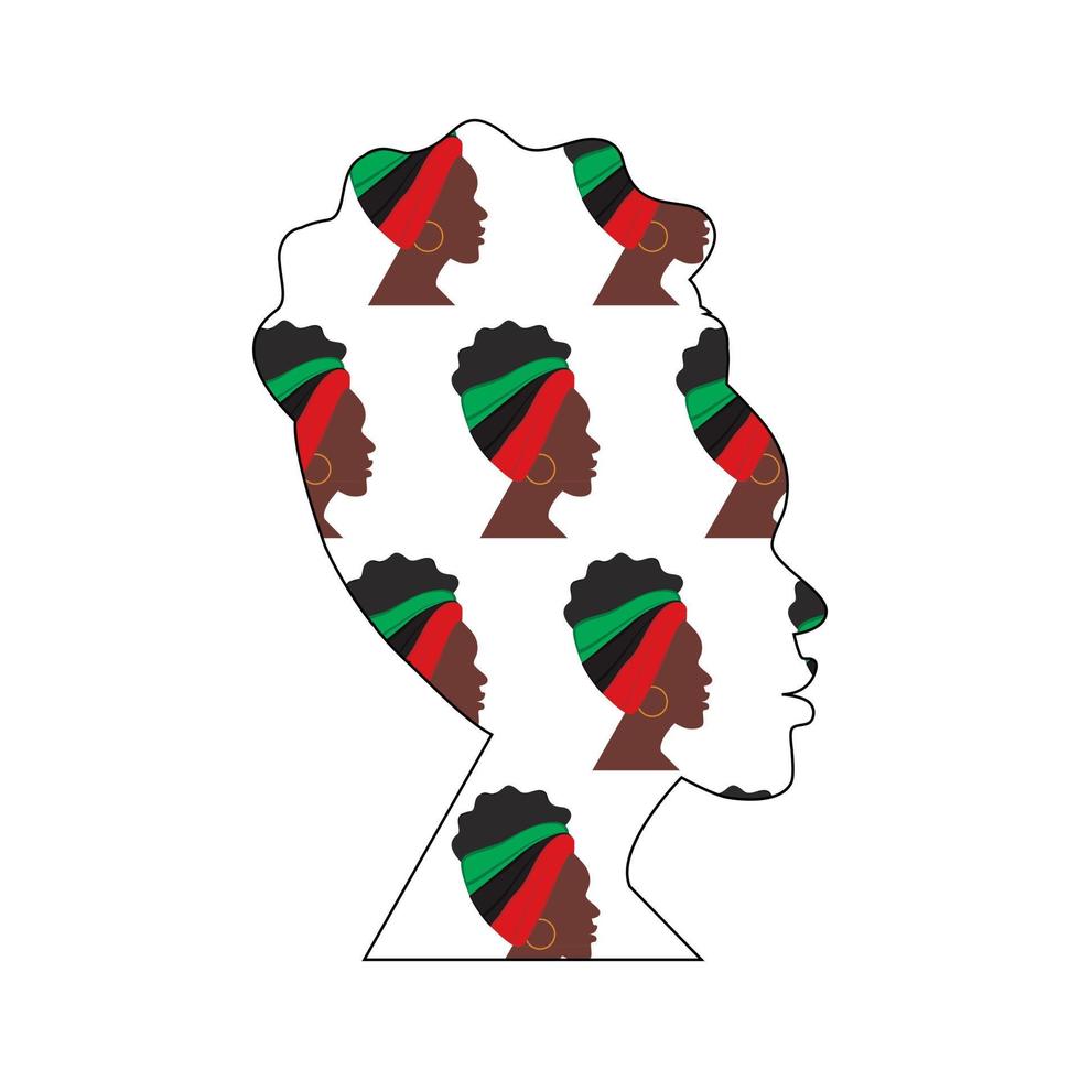 Contour outline of an African woman with pattern from African American women profile. Concept image vector