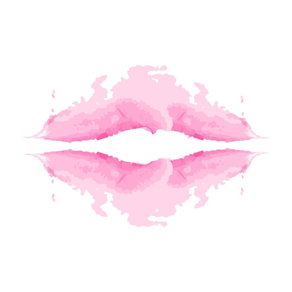 Abstract brush stroke in the shape of lips in trendy soft pink hues watercolor. Happy Valentines Day vector