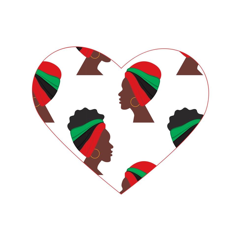 Outline heart shape with a pattern from the profile of African women turned in different directions vector