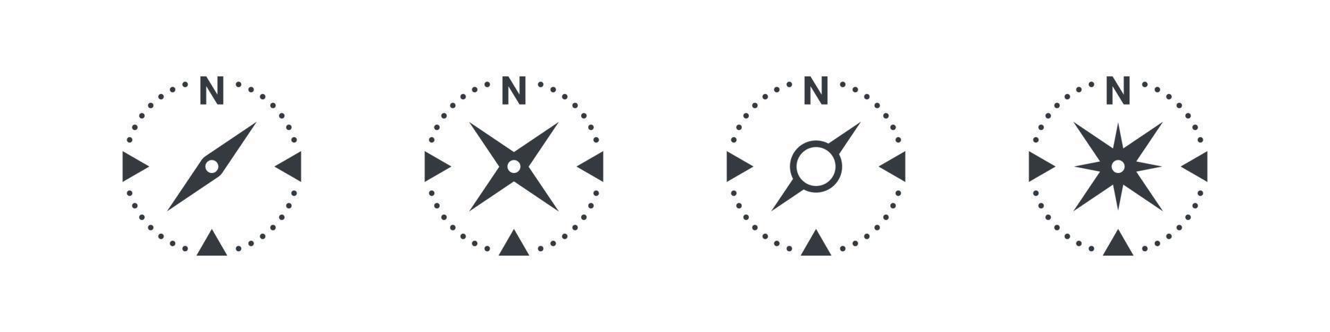 Compass icons. Navigation equipment sign. Direction sign. Wind rose icon. Vector illustration