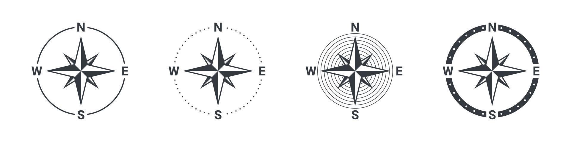 Compass set icons. Navigation equipment sign. Wind rose icon. Vector illustration