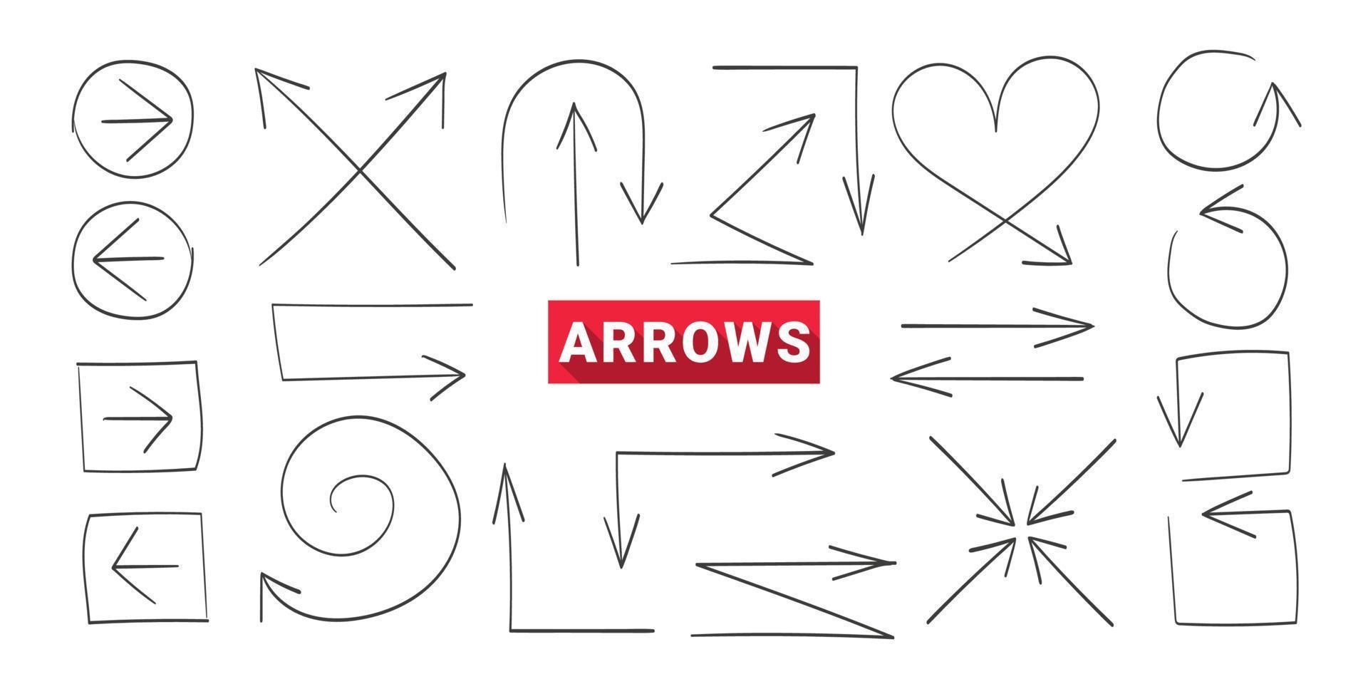 Arrows. Hand drawn arrows. Curved arrows. Concept arrows set. Vector illustration