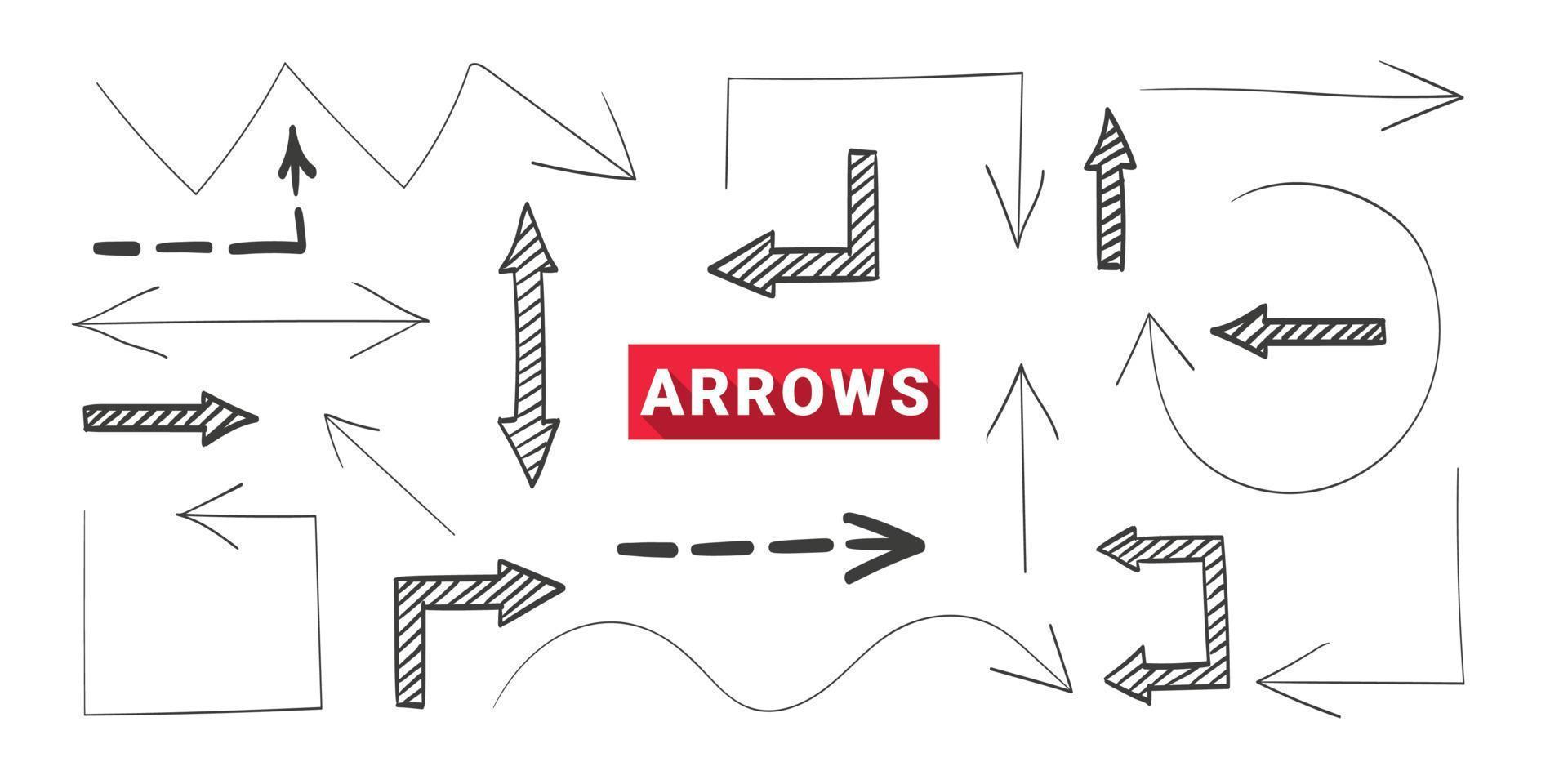 Arrows. Hand drawn arrows. Doodle curved arrow. Concept arrows. Vector illustration