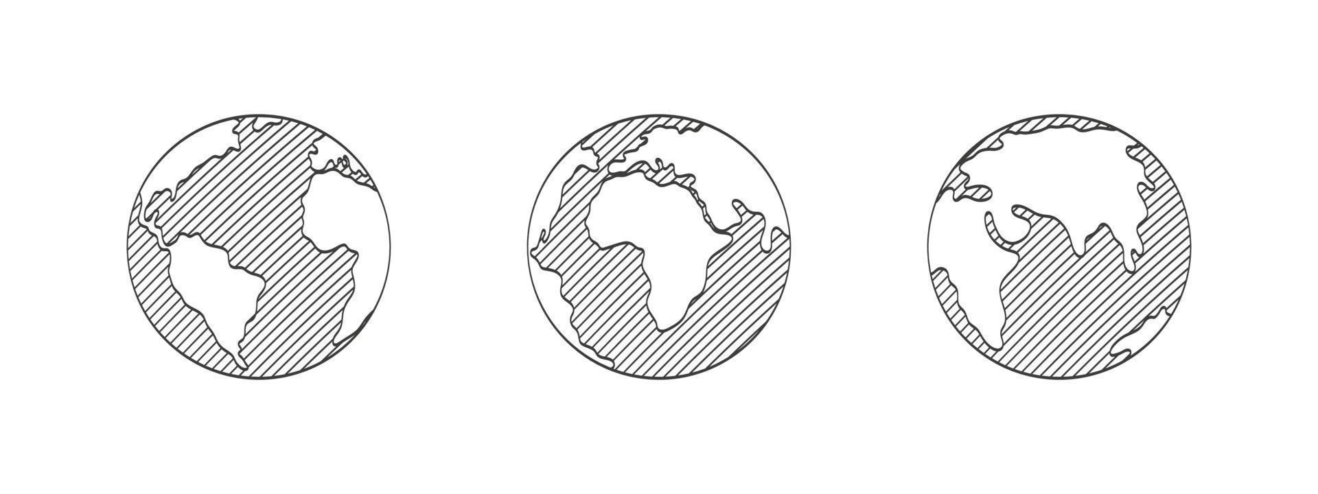 Planet Earth. Earth globes sketch. Earth Globes icons. Vector illustration