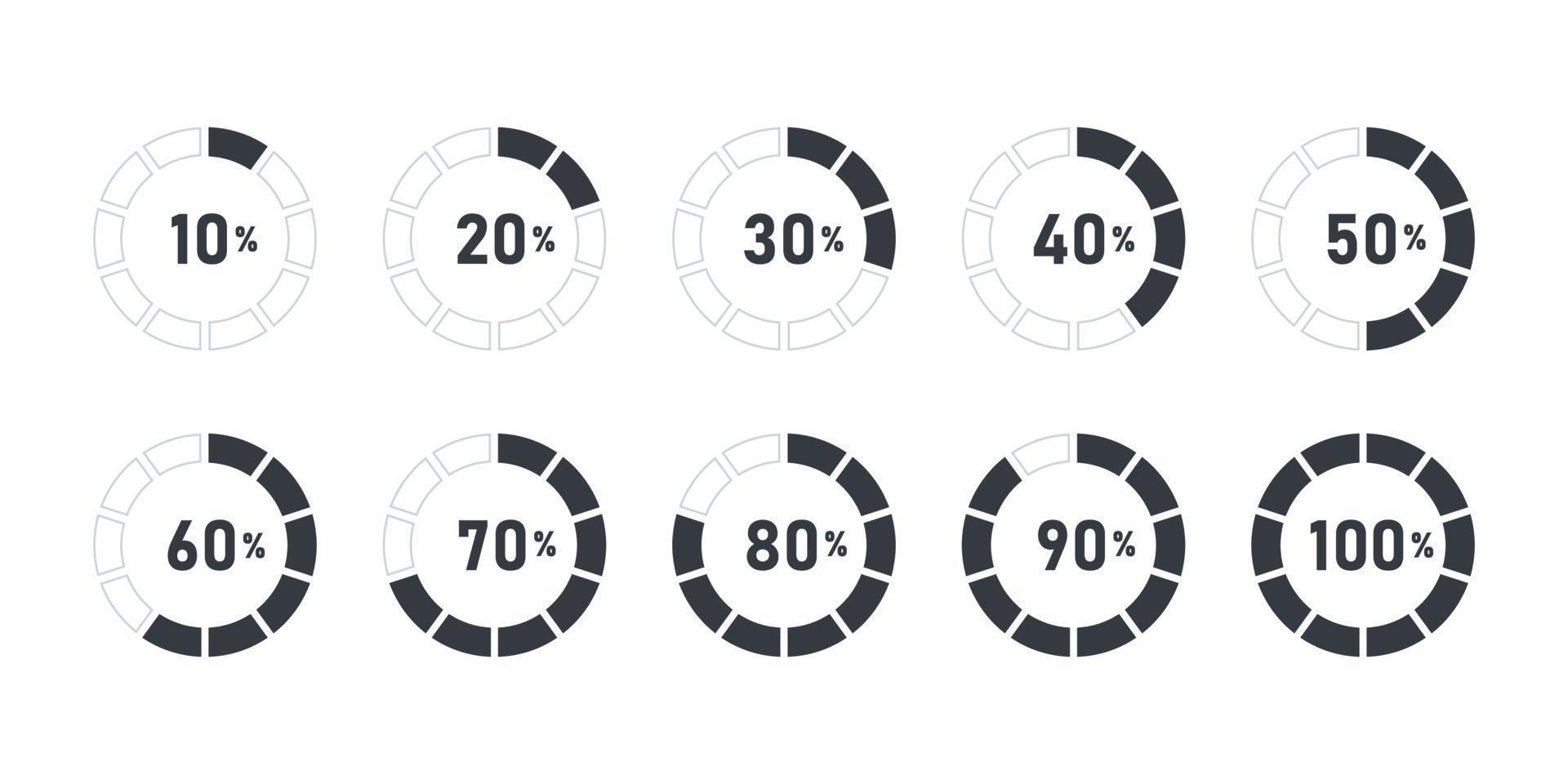 Loading signs. Progress visualization. Collection of loading status icons. Vector illustration