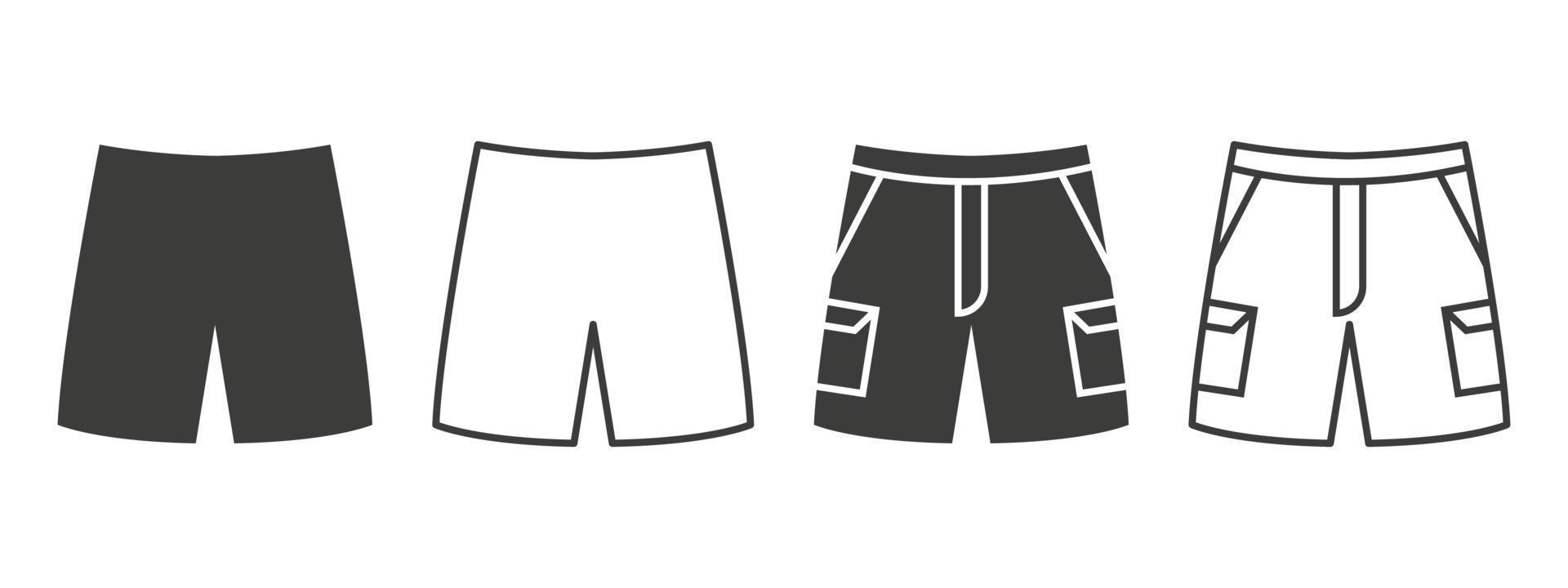 Shorts icons. Shorts with pockets of different styles. Clothing symbol concept. Vector illustration