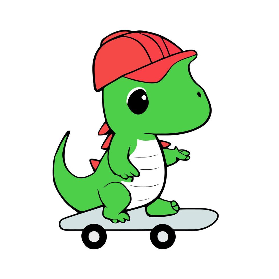 Green Dinosaur Skating Safely vector