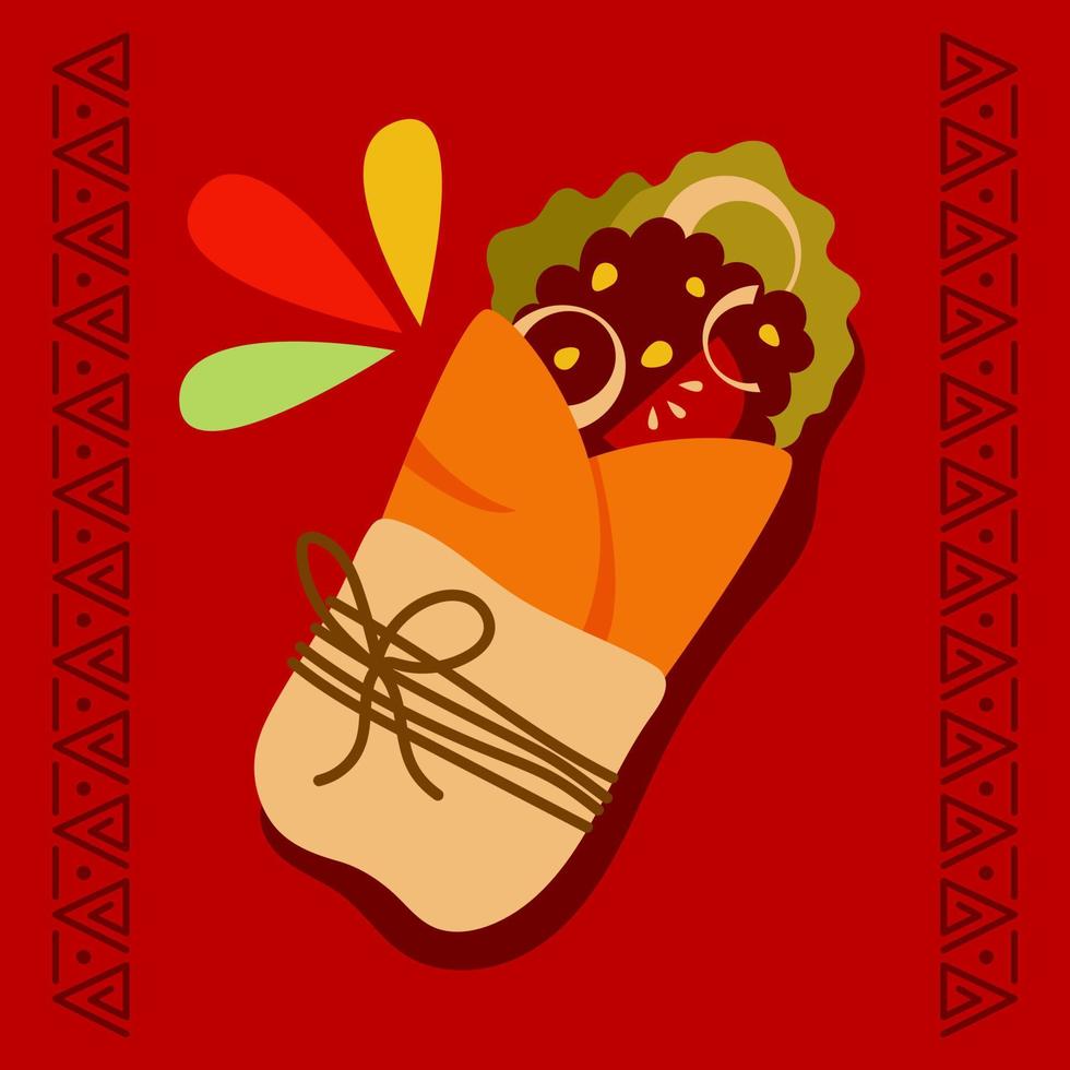 Burrito mexican food on red background. Mexican cuisine vector
