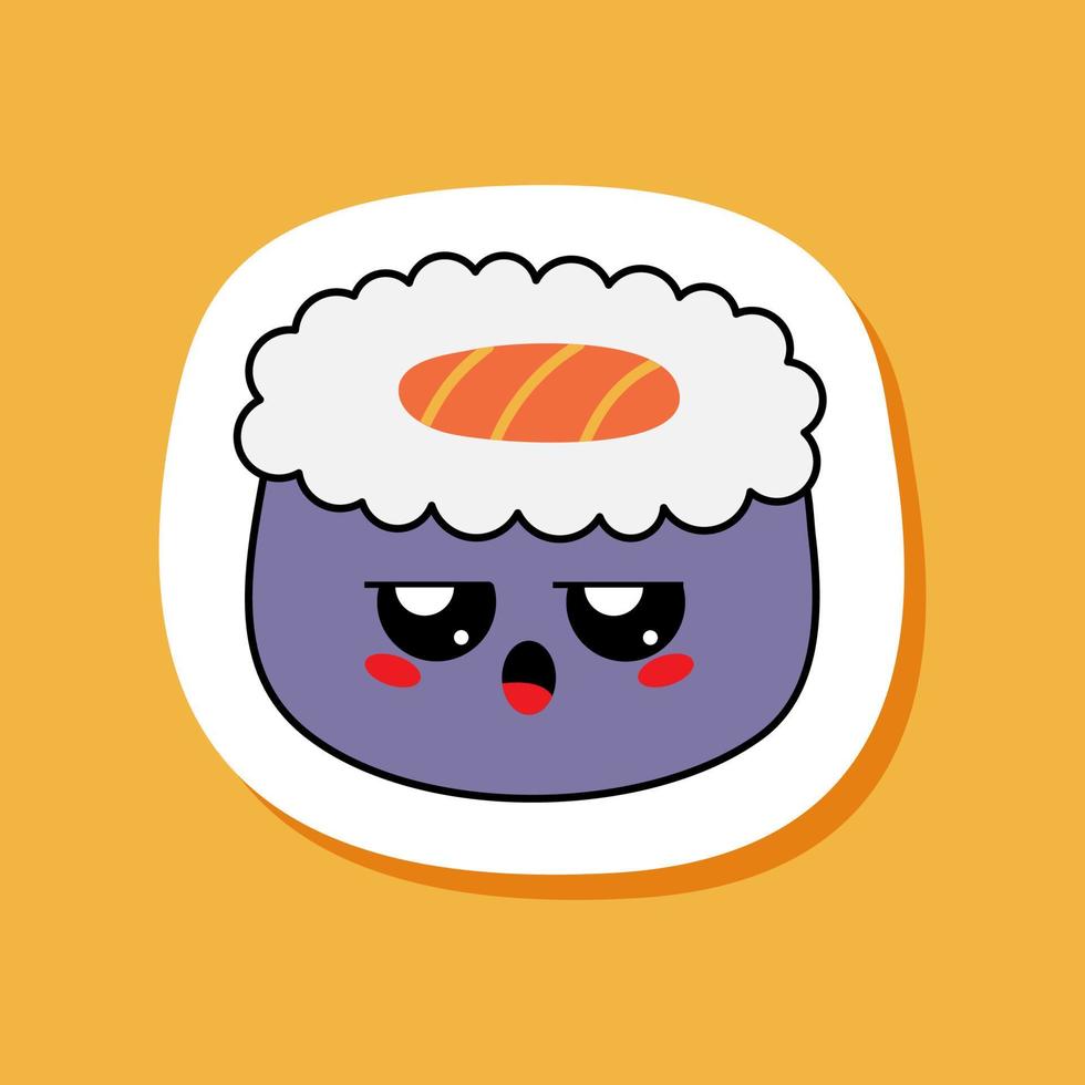 Kawaii sushi, rolls, sashimi - isolated single icon, sticker vector