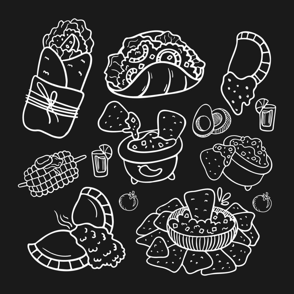 platos de cocina mexicana en un fondo negro. vector