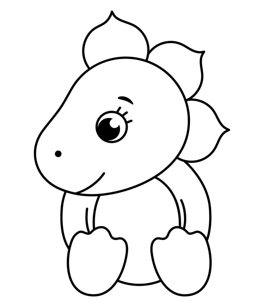 Vector cute baby dinosaur line icon isolated on white background. Funny black and white dino child character. Cute little prehistoric reptile outline illustration. Stegosaurus coloring page