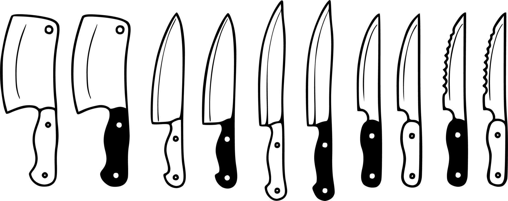 Kitchen Cutlery Knife Lineup Vector Outline Print